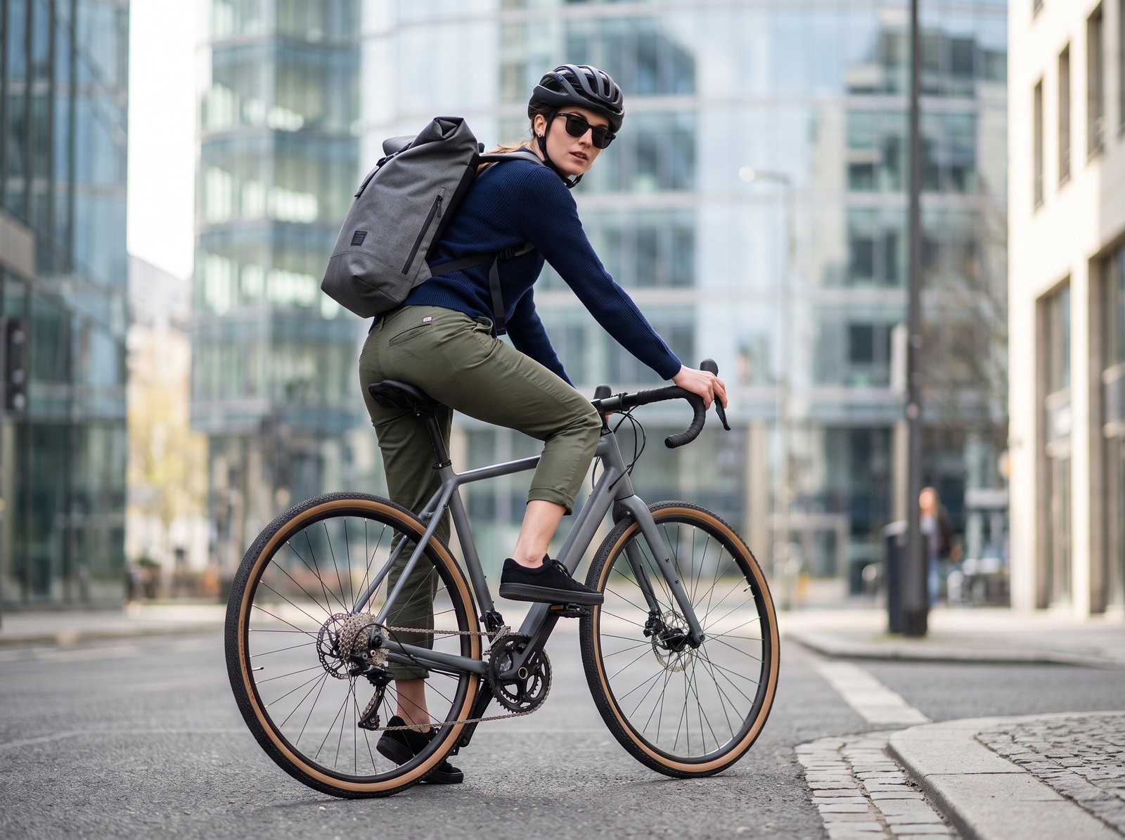 city cycling outfit for women — urban commuter on road bike